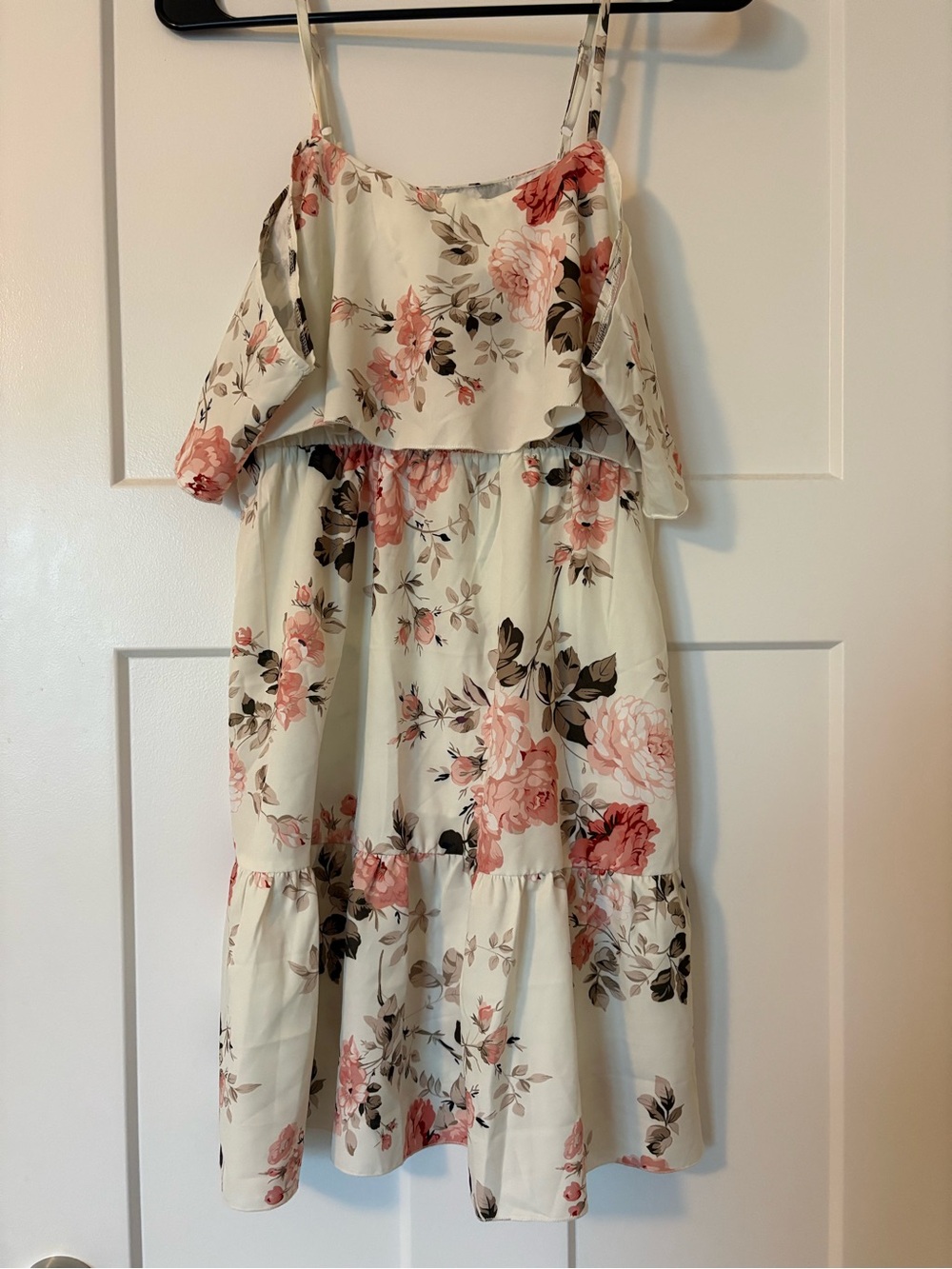 Girls Floral Off-Shoulder Dress in Cream and Pink